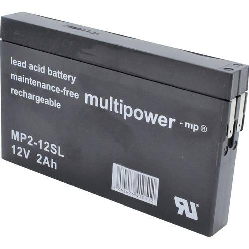 Thumbnail - multipower MP2-12SL MP2-12SL Bleiakku 12 V 2 Ah Blei-Vlies (AGM) (B x H x T) 148 x 90 x 20 mm Flachstecker 4.8 mm Wartun...