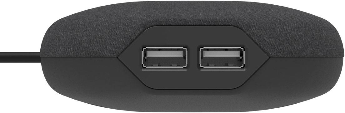 Ein schwarzer Adapter mit zwei USB-Anschlüssen an der Vorderseite, geeignet zum Anschließen von USB-Geräten.