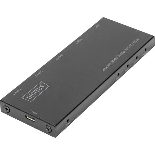 Digitus DS-45323 4 Port HDMI-Splitter LED-Anzeige, Metallgehäuse, Ultra HD-fähig 4096 x 2160 Pixel Schwarz
