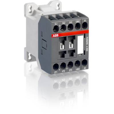 'Elektrischer Schütz von ABB mit grauem und schwarzem Gehäuse, mehreren Anschlüssen und 230V/50Hz Beschriftung seitlich.'