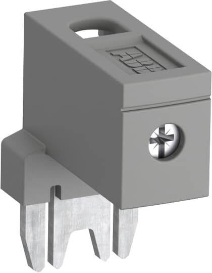 Ein rechteckiger Steckverbinder mit Schraubklemme und Metallkontakten, geeignet für elektronische Schaltungen.