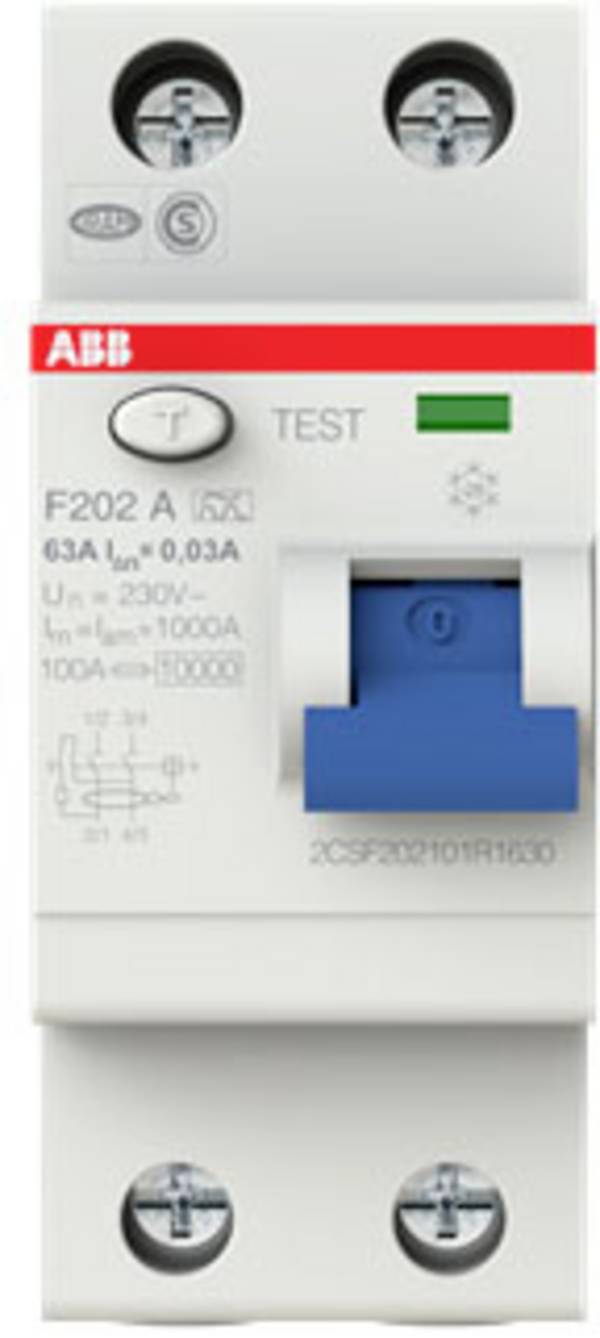 ABB 2CSF202101R1630 F202 A-63/0,03 FI-Schutzschalter A 2polig 63 A 0.03 A 230 V