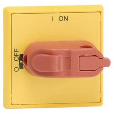 Gelber Schalter mit rotem Hebel, auf Position 'OFF'. Oben steht 'ON', zeigt An/Aus-Status.