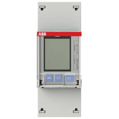 Ein digitales Steuergerät mit einem Bildschirm und blauen Tasten ('OK' und 'SET'), von der Marke ABB.