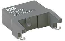 Graues elektronisches Bauteil mit der Aufschrift 'ABB RDS 1/50 RCS 24-50V'. Komponentenanschlüsse an zwei Seiten sichtbar.