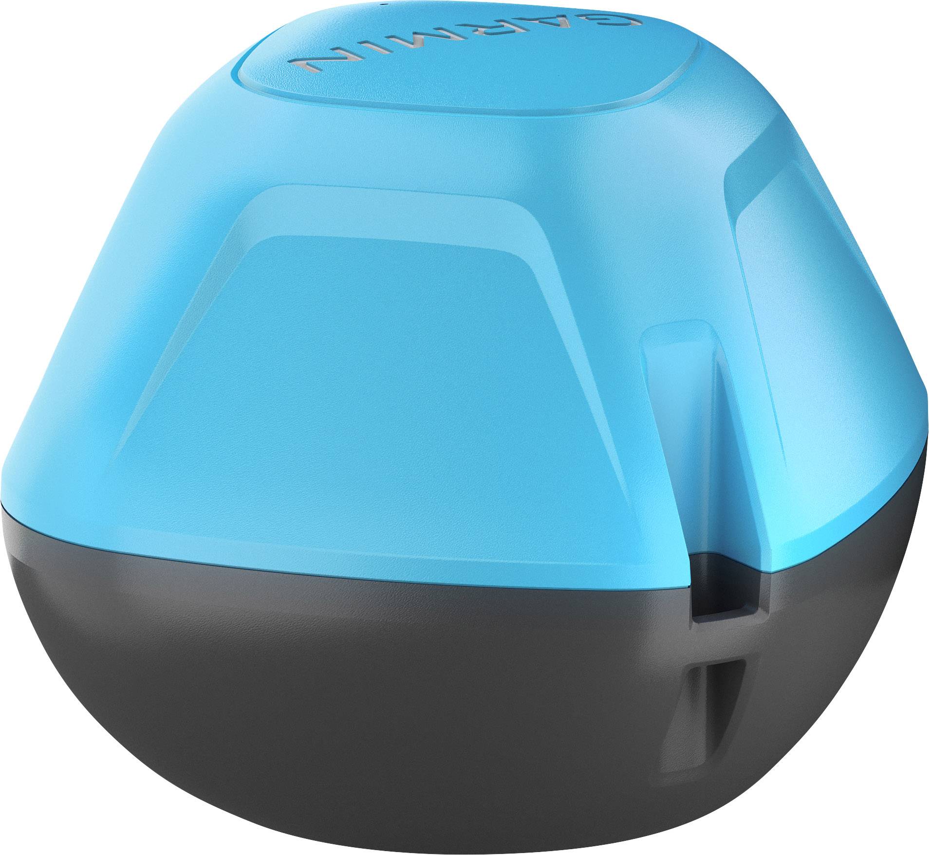 Blauer und schwarzer, kuppelförmiger Garmin Sensor, vermutlich ein elektronisches Gerät für Mess- oder Navigationszwecke.