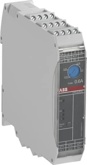Ein graues elektrisches Gerät mit Anschlüssen oben und einem blauen Drehrad auf der Vorderseite, dient zur Steuerung elektrischer Ströme.