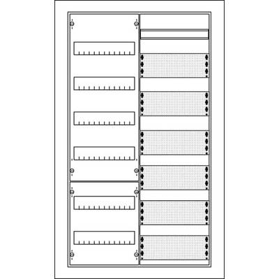 Schaltplan einer elektrischen Schalttafel mit mehreren horizontalen Steckplätzen und numerierten Bereichen auf der rechten Seite.