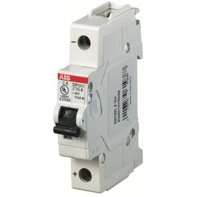 Ein grauer Sicherungsautomat mit UL- und ABB-Logo sowie technische Daten: Typ S201UDC, Z16A, 60V, 16A Kapazität.