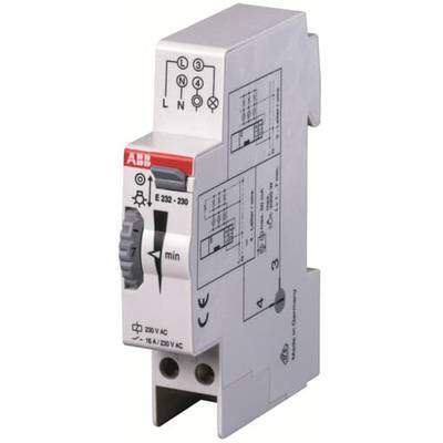 Elektrisches Relais mit Schaltschema, Drehregler und Anschlussklemmen. Beschriftet mit Spannung: '230 V AC', '16 A'.