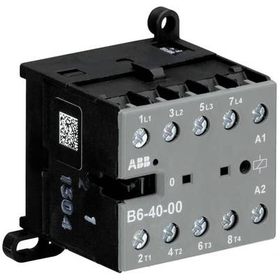 Ein elektrischer Schütz mit der Aufschrift 'ABB B6-40-00', mehrere Anschlüsse erkennbar, Hauptschalter für Steuerungsanwendungen.