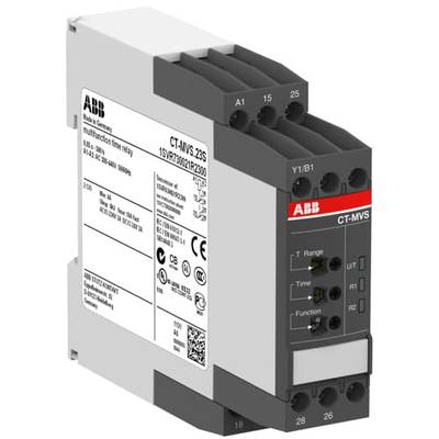 Grauer ABB-Zeitrelais mit mehreren Anschlüssen und Bedienfeldern, nutzbar für elektrische Schaltungen zur Zeitsteuerung.