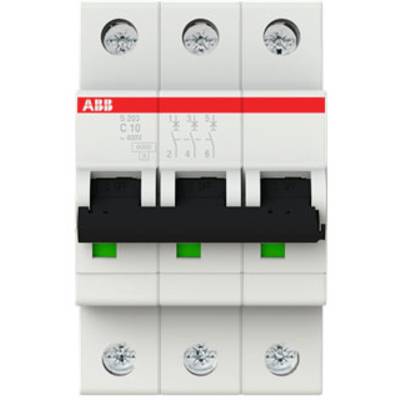'Leitungsschutzschalter mit rotem ABB-Logo, Modell S203 C10, 3-polig, zur Überlast- und Kurzschlussabsicherung in Elektroinstallationen.'