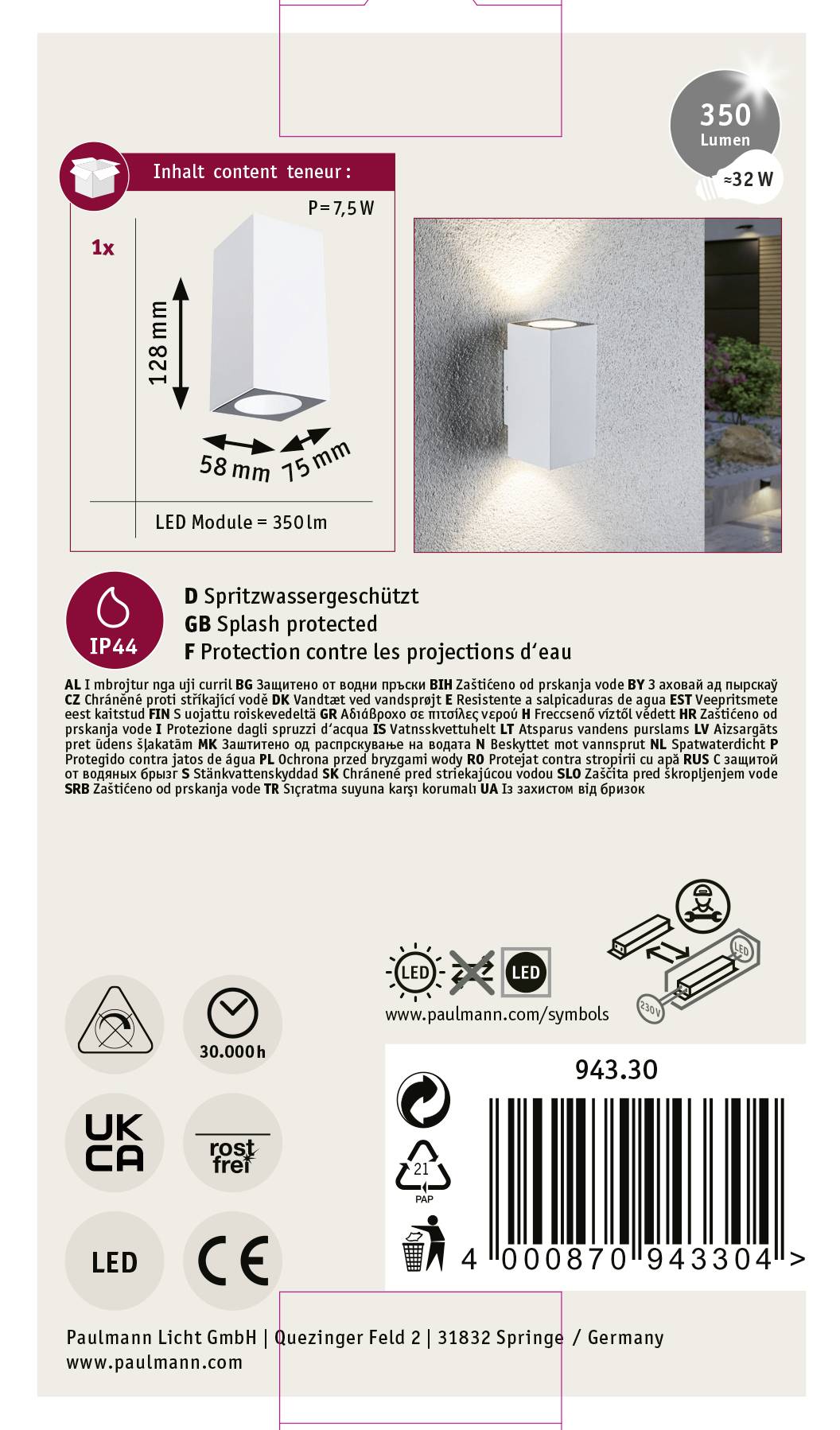 Paulmann Flame 94330 LED-Außenwandleuchte LED 5.6 W Weiß-3