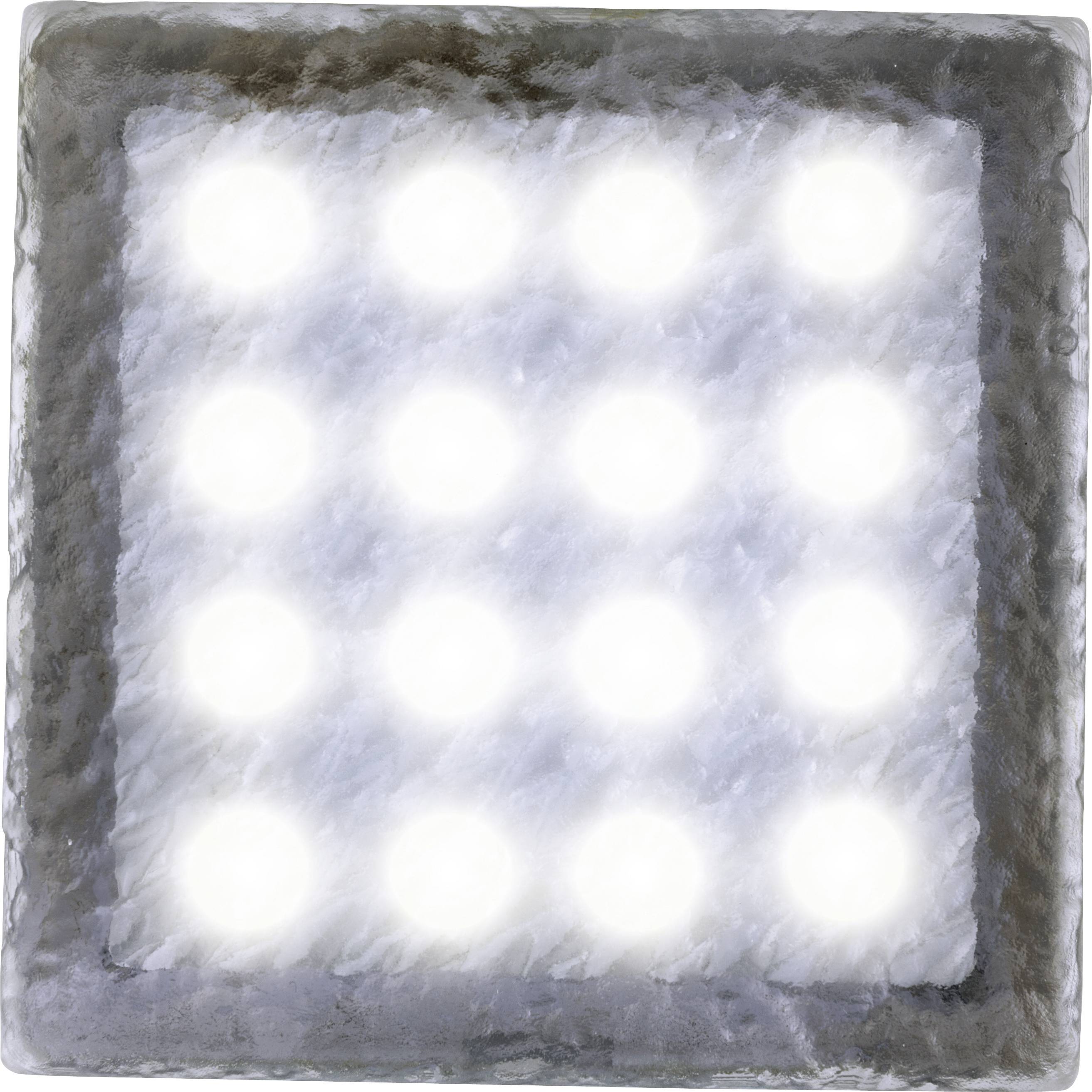 Weiße, leuchtende LED-Lichtmatrix in einem quadratischen Muster. Die Lichter sind gleichmäßig verteilt und erzeugen einen hellen Glanz.