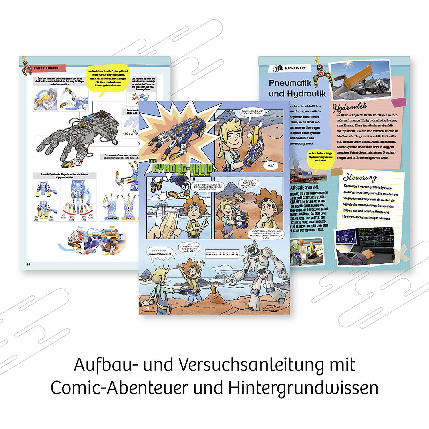 Aufbau- und Versuchs­anleitung mit Comic-Abenteuer und Hintergrund­wissen. Enthält Anleitungen, Comic-Szenen und Fachwissen.