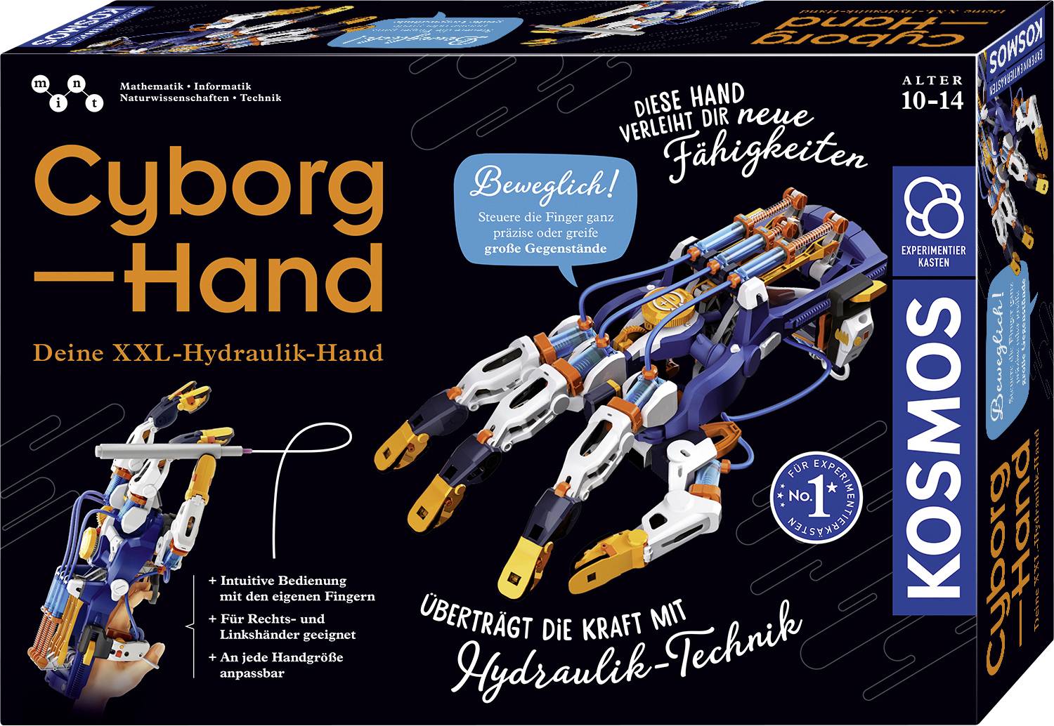 'Baukasten Cyborg-Hand für Kinder ab 10 Jahren. XXL-Hydraulik-Hand mit intuitiver Bedienung, präziser Steuerung und hochwertigen Teilen.'