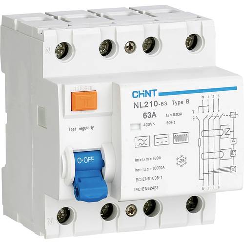Chint 782000 Fehlerstrom-Schutzschalter allstromsensitiver FI B/10 kA 3polig 63 A 0.03 A