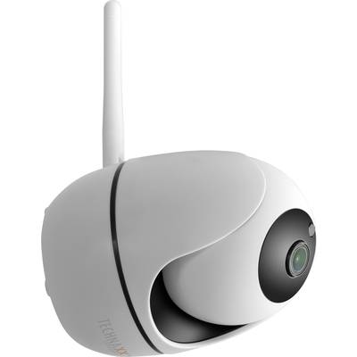 Überwachungskamera mit Antenne, weiße Kuppelform, Ansicht von der Seite.