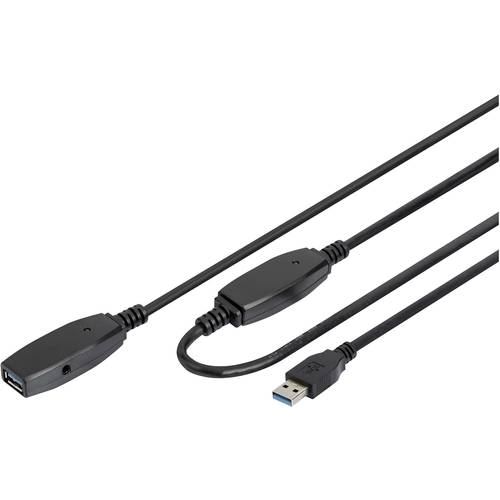 Digitus USB-Kabel USB 3.2 Gen1 (USB 3.0 / USB 3.1 Gen1) USB-A Stecker, USB-A Buchse 20.00 m Schwarz Geschirmt, doppelt g...