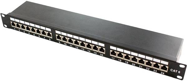 LogiLink NP0061 24 Port Patch-Panel 483 mm (19") CAT 6a 1 HE Schwarz Bestückt