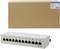 Ein Patchpanel mit 12 Ethernet-Ports (CAT.6A) vor einer braunen Verpackung. Oben rechts ist ein kleines Etikett mit Produktdetails.