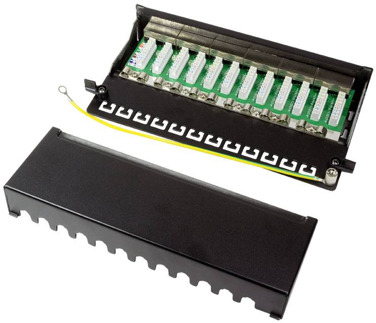 Ein offenes, schwarzes elektrisches Anschlussgehäuse mit grünen Leiterplatten und mehreren transparenten Klemmen für Kabelverbindungen.