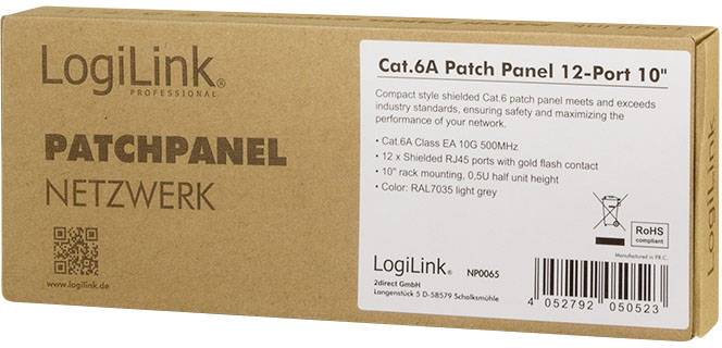 'LogiLink Patchpanel Netzwerk, Cat.6A Patch Panel 12-Port 10". Kompakt und geschirmt, erfüllt hohe Leistungsstandards.'