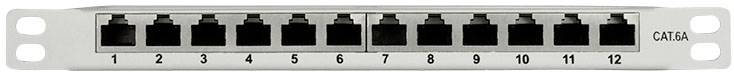 'Patchpanel mit 12 nummerierten Ethernet-Ports, geeignet für Netzwerkverbindungen'