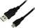 Schwarzes USB-Kabel mit einem Standard-USB-Stecker auf der linken Seite und einem Micro-USB-Stecker auf der rechten Seite.