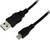 Ein schwarzes USB-Kabel mit Standard-USB-A-Stecker auf einer Seite und Micro-USB-Stecker auf der anderen, geeignet zum Laden oder Datenübertragung.