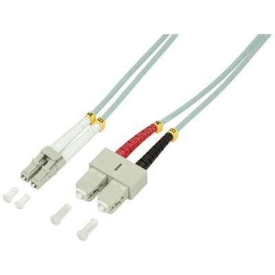 Glasfaserkabel mit Steckern: Zwei zweifarbige LC- und SC-Stecker an blauen Fasern, Beschriftung 'A', 'B' auf gelben Markierungen.
