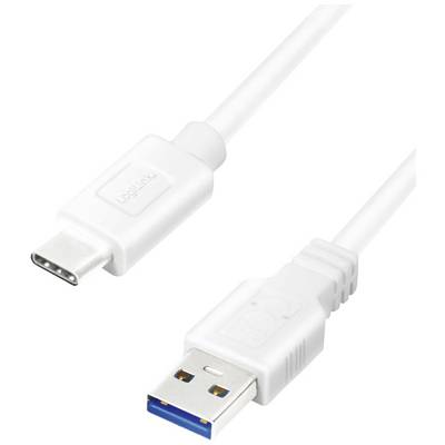 Weißes USB-Kabel mit USB-C-Stecker auf der einen Seite und USB-A-Stecker auf der anderen. Geeignet zum Verbinden von Geräten mit unterschiedlichen Anschlüssen.