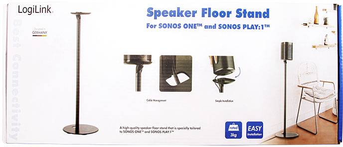 'LogiLink Lautsprecher-Ständer für SONOS ONE und SONOS PLAY:1 mit Kabelmanagement und einfacher Installation, max. 3 kg Tragkraft.'