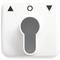 Weißer Schalter mit schwarzem Kreis oben und Dreiecken links und rechts.