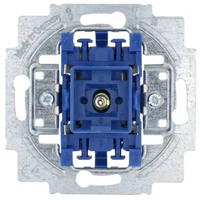 Metallschalterunterbau mit blauer Kunststoffkomponente, zentraler Schraube und Aufschrift 'Made in Germany'.