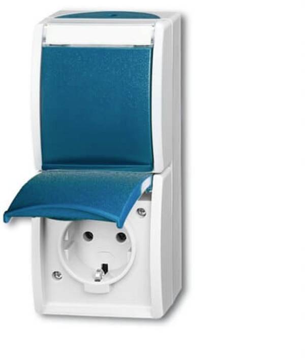 ABB 2CKA002084A0702  Schutzkontakt-Steckdose  mit Deckel IP44 Blau-Grün, Lichtgrau (RAL 7035)
