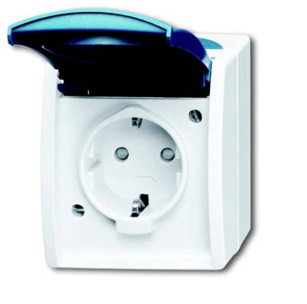 ABB 2CKA002083A0842  Schutzkontakt-Steckdose  mit Deckel, erhöhter Berührungsschutz IP44 Lichtgrau (RAL 7035), Blau-Grün