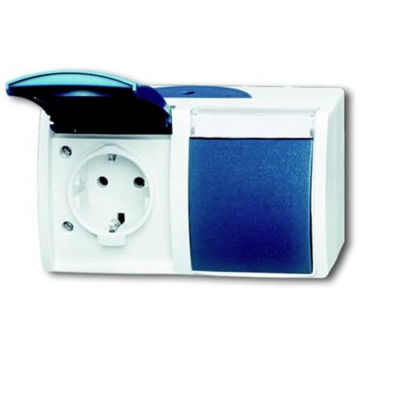 ABB 2CKA002084A0703  Schutzkontakt-Steckdose  mit Deckel IP44 Lichtgrau (RAL 7035), Blau-Grün