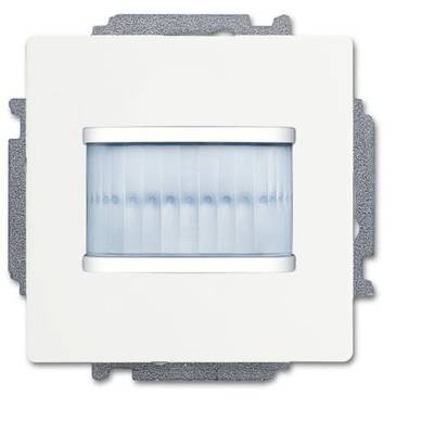 Sensor in quadratischer Halterung, wahrscheinlich ein Bewegungsmelder, mit rechteckigem, lichtblauem Erfassungselement.