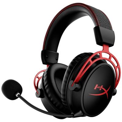 Schwarzer Over-Ear-Kopfhörer mit Mikrofon, roten Akzenten und weicher Polsterung. Ideal für Gaming oder Audioanrufe.