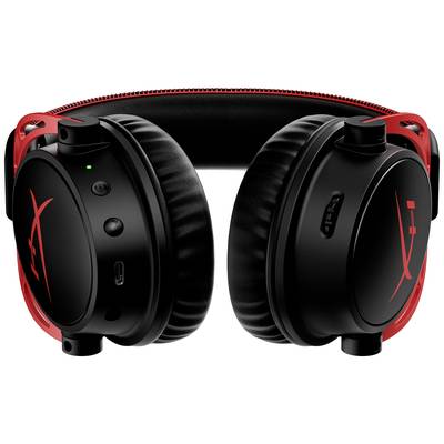 Ein Paar schwarze und rote Kopfhörer mit Over-Ear-Design, geschlossener Ohrmuschel und gepolstertem Kopfbügel.