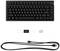 Eine schwarze mechanische Tastatur mit einem kompakten Layout, einem USB-Kabel und einem Werkzeug zum Entfernen von Tasten.