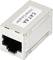 Ein CAT.6A Inline-Koppler, rechteckig, mit Ethernet-Anschlüssen an beiden Enden, für Netzwerkverbindungen geeignet.