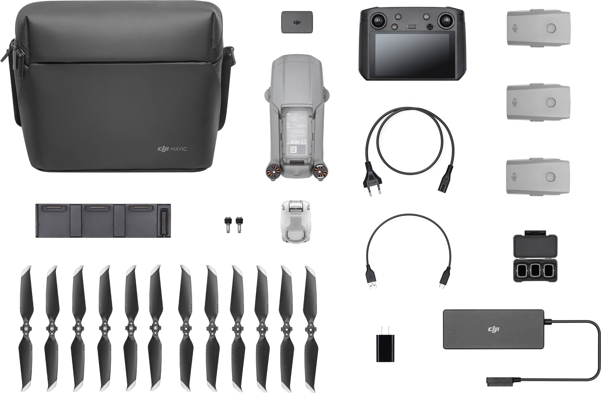Drohnenset mit Tasche, Controller, Drohne, drei Batterien, Ladegerät, Propellern und Kabelzubehör, passend für DJI Mavic.