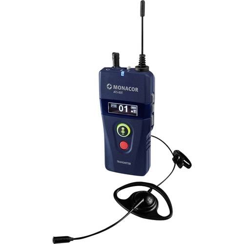 Monacor ATS-80T Hand Mikrofon-Sender Übertragungsart (Details):Digital inkl. Klammer Kopfhörer/Mikrofon Kombi (3.5 mm Kl...