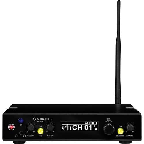 Monacor ATS-80ST Stand Mikrofon-Sender Übertragungsart (Details):Digital XLR, Cinch-Eingang, Cinch (Stereo), Kopfhörer (...