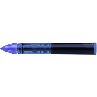 Ein blauer Kugelschreibermine mit transparentem Gehäuse.