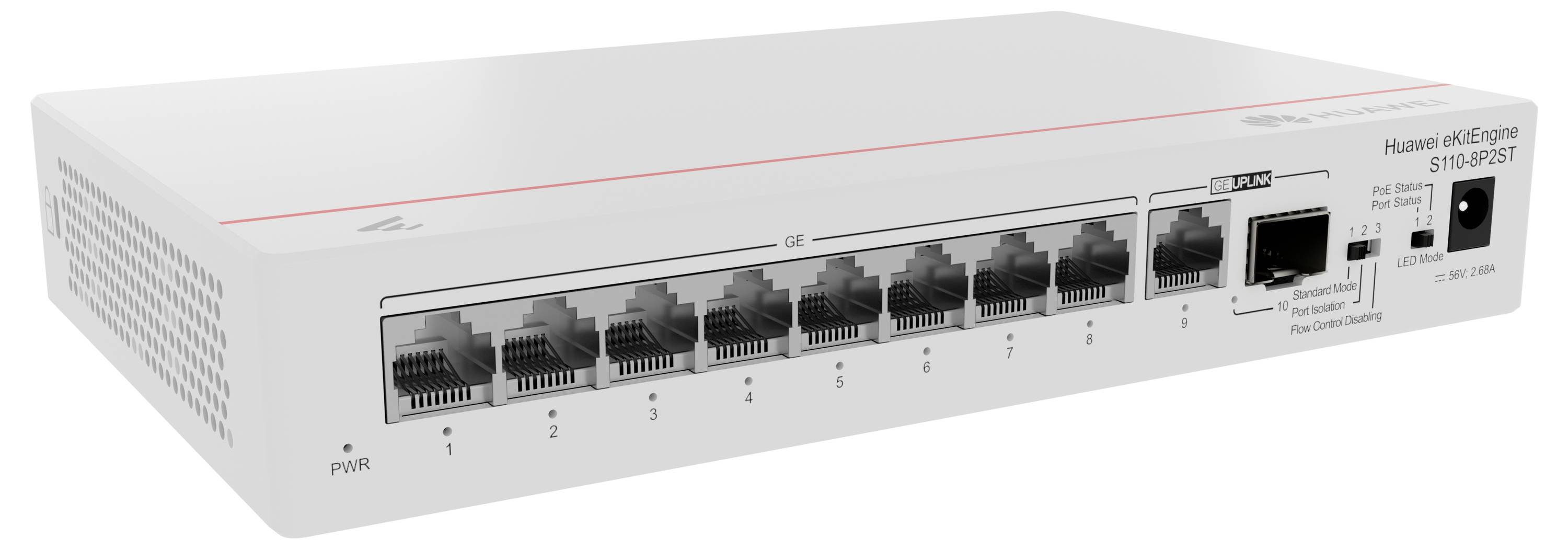 'Huawei eNSP' Netzwerkgerät mit acht Ethernet-Ports und einem Konsolenanschluss.