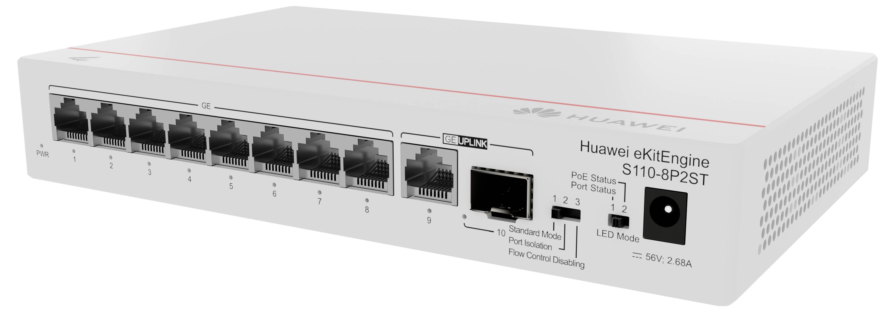 Netzwerkswitch Huawei eKitEngine S110-8P2ST mit acht Ethernet-Ports und zwei SFP-Ports.